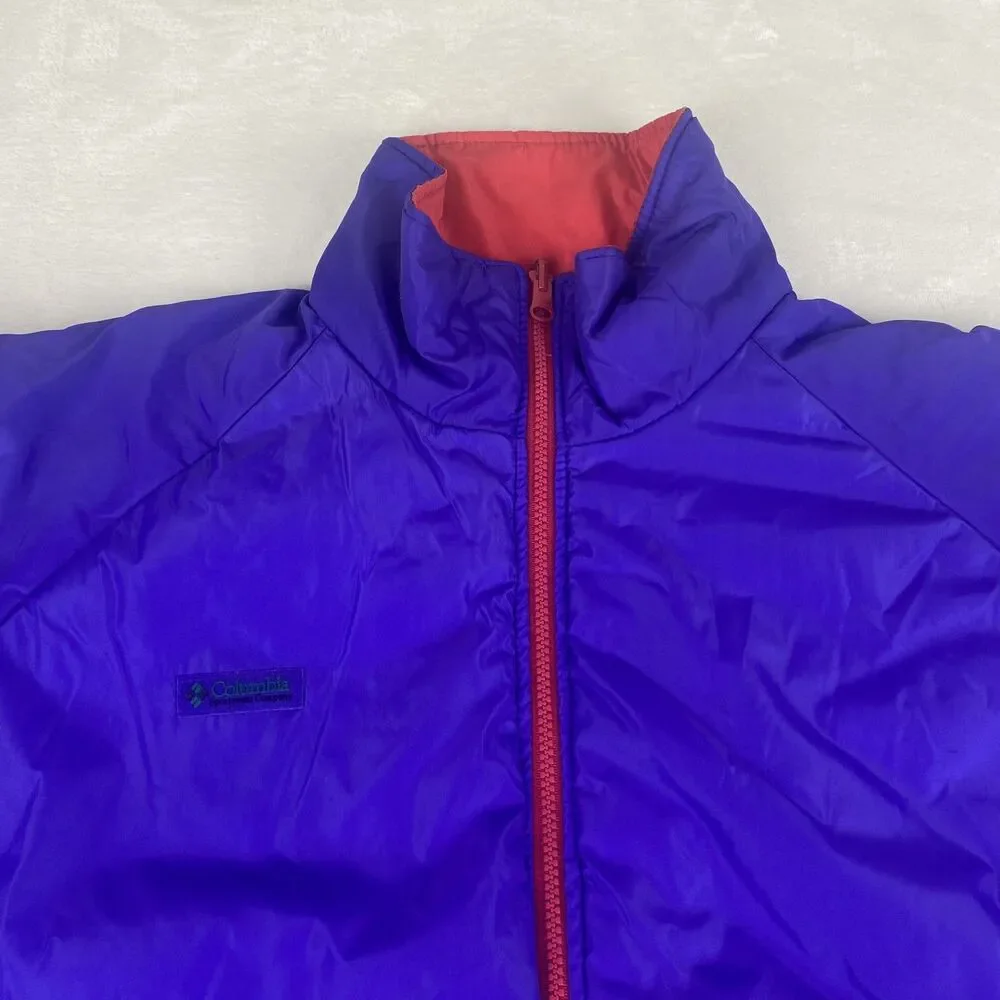 Vintage Columbia Reversible Jacket Mens Large Purple Red Logo Full Zip Outdoors